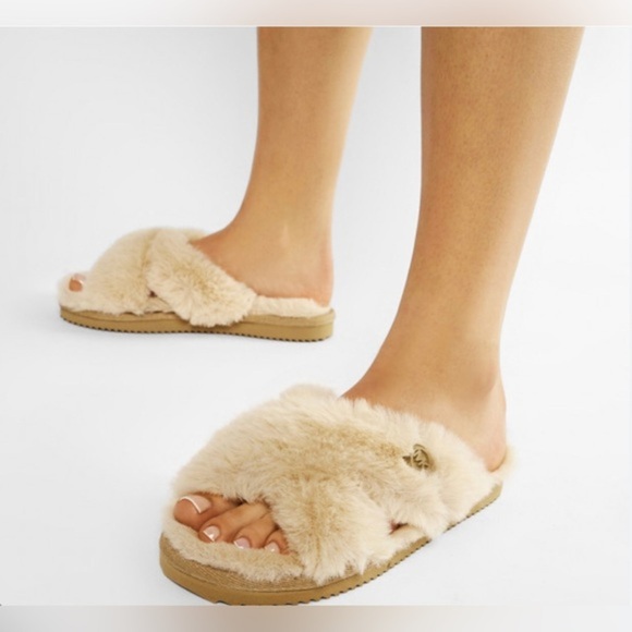 Michael‎ Kors Lala tan beige camel Faux Fur Slide Sandal flats size 10 brand new - Picture 1 of 5